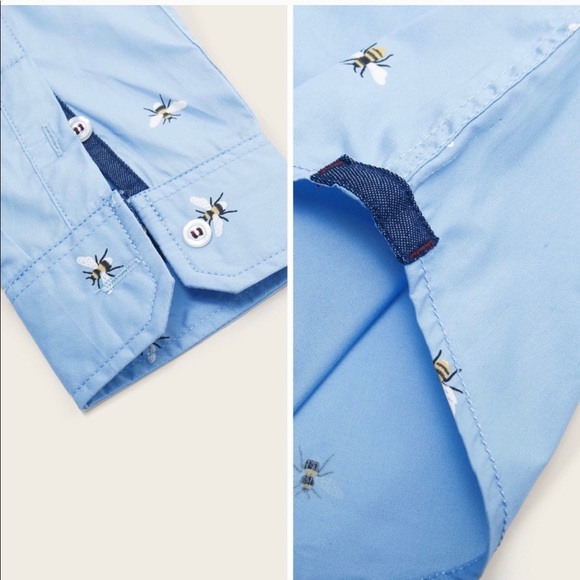 NWT Men’s Blue embroidery Bee Print Button Down - Picture 3 of 5
